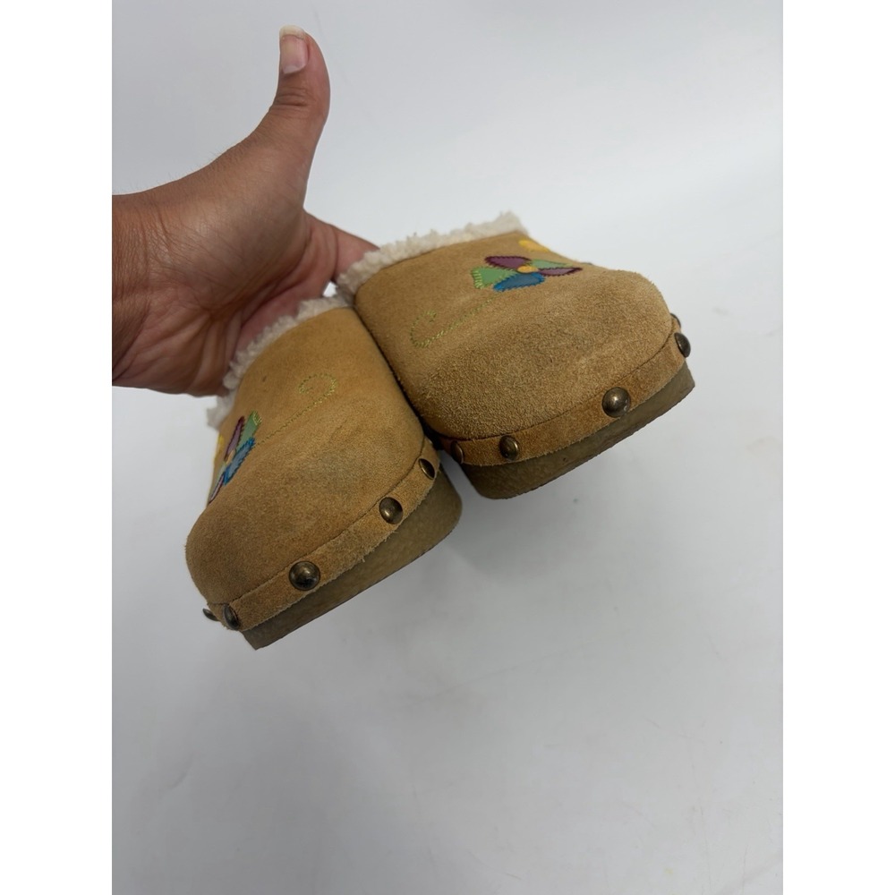 Tommy‎ Girl Y2K Boho Floral Embroidered Clogs Fur Lined Platform Mules 8 Hippie - Picture 3 of 11